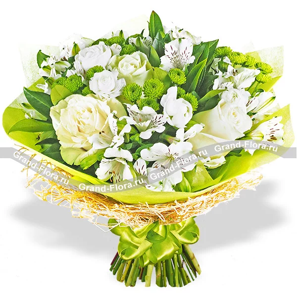 Белые розы с эустомами - Летний каприз(акционное предложение)